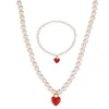 New Red Love Pendant Shi Family Pearl Necklace Women's Light Luxury French Collar Chain Small and Sweet Neckchain