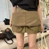 Khaki Overalls Skirt Womens Summer Retro Fashion Slim High Waist Elastic Anti Exposure A Line Short