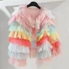 Women's Jackets Chic Mesh Patchwork Contrast Color Multi-Layers Ruched Jacket Summer Sun Protection Ruffles Gauze Coat Lotus Cardigan Crop