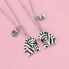 Chains Lovecryst 2Pcs/set Enamel Cute Zebra Animals Pendant Friend Necklace For Girls BFF Friendship Jewelry Gift