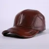 Gorras de béisbol para hombre, sombrero de cuero genuino, gorra de béisbol de piel de vaca, protección para los oídos, B-7192 ajustable informal para exteriores para hombre