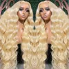 Honey Blonde 613 Body Wave Glueless Wig Human Hair 220%Densitet Spetsstängning 13x4 Spets Front Wig Förplukt naturligt hårfäste för kvinnor