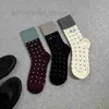 Hosiery Designer Trendy and fashionable crew socks m-letter hand sewn patch with polka dot color matching medium tube pile cotton socks for women 9TTQ