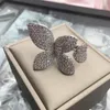 Кластерные кольца роскошь 925 серебряный серебряный цветочный лист полные бриллианты открытые кольцо для пальца девушка Женщины рождественский подарок милые украшения