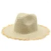 Bérets chapeau de paille femmes été grand large bord broderie Protection solaire disquette pliable chapeaux de plage pour raphia Panama Jazz Fedoras