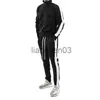 Herrspårsfall Casual Slim Sweatshirt Två stycken Set Men Outfits Fashion Side Randig Patchwork Zipper Hoodie and Pants Suits For Mens Tracksuit J230821