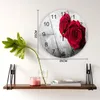 Wall Clocks Rose Flower Red Love Wooden Board Clock Modern Design Silent Bedroom Living Room Decoration Round Hanging