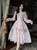Francuska zabytkowa impreza wieczorna midi Dres różowy w stylu koreański słodka sukienka żeńska bąbelkowa elegancka bajek jesień 230808