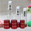 15 ml 30 ml 50 ml wijn rode vulbare flessen met zilveren lijn draagbare Airless Pump Dispenser -fles voor reislotion#121Goods Aoxle