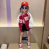 Jackets Spring Autumn Girls Coat Baby Jacket Toddler Coat Kids Clothes Teenage Baseball Outfit Contrast Color Letter Patch 5-14Y 230817