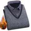 Men's Sweaters Pullover 2023 Korean Casual Contrast Sweater Men Turn Down Collar Stretch Tight Slim Fit Knit Tops B44