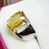 Anéis de cluster por jóias Men tocar dedo citrino real de 6,5ct Gemstone 925 Cristal amarelo fino de prata esterlina S808021