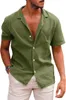 Chemises décontractées pour hommes Été Revers Couleur unie Chemise à manches courtes Bouton Coton Lin Porter Hommes