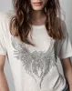 Zadig Voltaire Designer T Shirt 23 Sommer Neue französische Minderheit ZV Phoenix Wings Heiße Bohrleinen runden Hals Frauen kurz Ärmeln T-Shirt