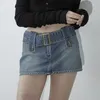 Dames jeans Summet kleding sexy korte denim rok streetwear girl mode riem broek metal buckle slanke a-line