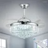 Lampes suspendues Cristal Ventilateur De Plafond Éclairage Lumière Dimmable Fandelier Avec Télécommande Moderne Lame Rétractable Intelligente Nordique