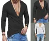 Men's T Shirts Fashion Men Casual Slim Fit Long Sleeve Deep V-neck Sexy Shirt T-shirts