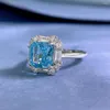 Anelli a grappolo Wong Rain 925 Sterling Silver 8 8mm CUFFATO LAB Aquamarine Gemsone Engage Dejey Ring per donne Regalo per matrimoni