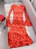 Sıradan Elbiseler 2023 Moda Kadınlar Gül Baskı O yaka Uzun Parlama Kollu Lady Seksi İpek Külot A-line İnce Maxi Elbise