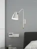 Vägglampa nordisk lång arm E27 lampor sovrum sängplats modern vardagsrum lyxiga sväng vita sconces lampor belysningsarmaturer