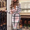 Casual jurken lente zomer 2023 sexy dames kleding elastische elastische dichtbij heup bodycon jurk banket prom mode elegante plaid print