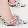 Chaussures habillées 2023 été strass talons hauts sandales femmes pompes cristal Transparent nœud papillon dames fête bal grande taille 42