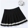 Skirts 2023 School Girls Pleated Skirt Student Wear Shirt Dress With Stripe Korean Fashion Clothing Pink White Black Blue Colors