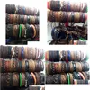 Charm Bracelets Wholesale 100Pcs Men Women Vintage Genuine Leather Surfer Cuff Wristbands Party Gift Mixed Style Fashion Jewelry Lot Dhufl