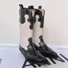 Boots Sexy Pointed Toe Women Mid-Calf Boots Balck and White Mixed Color Embroidery Ladies Knight Boots Fashion Cowboy Short Boots 230818