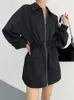 Women's Trench Coats Trendy High Street 2023 Fashion European And American Style Waist Cinched Sporty Long Coat For Women Black Jackets