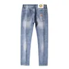 Jeans pour hommes Designer Nouveaux jeans de couleur claire d'été hommes slim fit petit pied élastique étiquette de mode imprimé pantalon HS8A