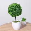 Decorative Flowers Potted Artificial Cherry Ball Bonsai Plastic Green Simulation Desktop Ornament