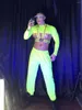 Stage Draag fluorescerend groen/rode paal danskostuum mannen sexy nachtclub kleding feestshow lange mouw gogo jazz dancewear