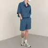 Erkek Trailtsits İki Parçalı Setler Kısa Kollu Denim Gömlek ve Jean Şort Y2K Kıyafet Erkekler Sokak Giyim Moda Gevşek Giyim Yaz