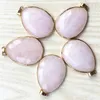 Pendant Necklaces Natural Roses Quartz Stone Artificial Cut Golden Edging Pink Crystal Pendants Water Drop For Women Jewelry Making 5PCS