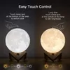 Itens de novidade LED Night Light Light Recarregável 3D Print Moon Lâmpada Touch lumin