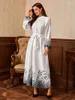 Ethnic Clothing 2023 Spring And Autumn Middle East Long Dress Arabic Printed Belt Round Neck Urban Leisure Ladies Celebrity Style Muslim