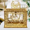 Zapasy imprezowe Ourwarm Gold Wedding Card Box z blokadą drewnianą uchwyt na prezenty przezroczysty akryl i światło sznurkowe do dekoracji