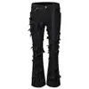 Jeans pour hommes mode évasé hommes déchirés en détresse Streetwear noir Denim pantalon longs rubans tendance Man260B