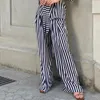 Women's Sleep abbigliamento 2023 Stupt a strisce in bianco e nero imitazione imitazione di seta per pantaloni a maniche lunghe pigiami comodi abiti da casa