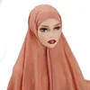 Ethnische Kleidung Bubble Chiffon Schal mit Unterzahnfarbenkappe für Frauen Hijab Muslim Leichtgewicht