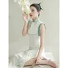 エスニック服2023中国スタイルの女性スリーベルチョンサムドレスヴィンテージホワイトカジュアルデイリーハンフレディオリエンタルエレガントパーティー