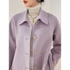 Wool wełniana mieszanki jesienne i zimowe fioletowe wełniane płaszcz francuska mniejszość sylwetka kaszmirowa Kobiety za darmo podwójne 230818