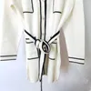 Womens Wool Blends European American Style Ladies Cardigan Coat Autumn Winter Sticked Vneck LongSleeved Womens Fashion Striped Trench 230818