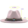 Breda randen hattar hink män kvinnor ull filt fedora panama hatt med bältesspänne jazz trilby cap party formell topp i rosa svart x xl 230821