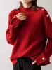 Camisolas femininas BOBOKATEER MOGO MULHERES MULHERES TOPS OMBRO OBRILHOTEN BOTURADO A PULLOVER TRUIEN DAMES RED RED LOLH