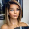 Human Hair Wigs Beeos 180 134 Deep Part Lace Front Wig Straight Bob Short Ombre Ash Blonde Pre Plucked Brazilian Remy Drop Delivery Dhzp6