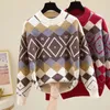 Kadın Sweaters Ekose tatlı Kore tarzı moda kazaklar için bayanlar için sonbahar kış 2023 giyim kazak üstleri bluz kadın katlar