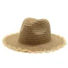 Bérets chapeau de paille femmes été grand large bord broderie Protection solaire disquette pliable chapeaux de plage pour raphia Panama Jazz Fedoras