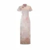 민족 의류 플러스 크기 4xl 여성 긴 Qipao 우아한 클래식 프린트 꽃 청남 빈티지 만다린 칼라 전통 중국 드레스